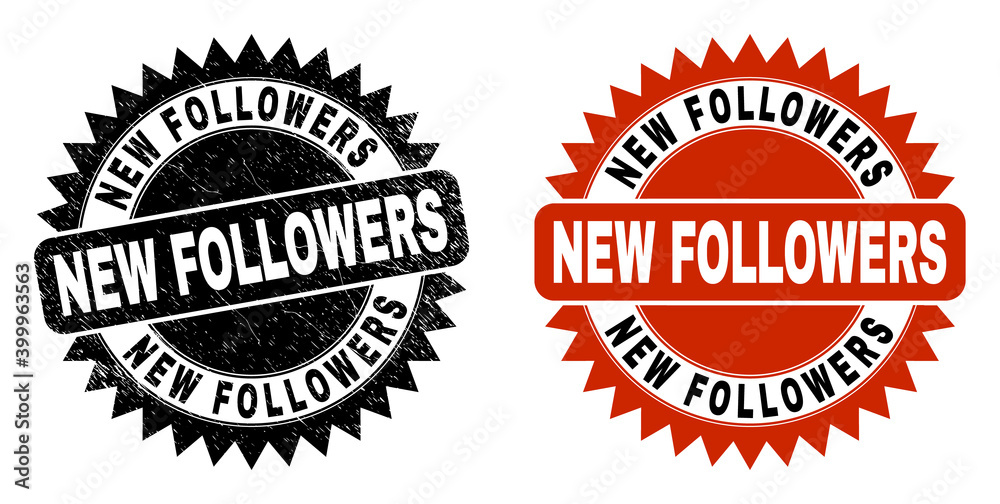Black rosette NEW FOLLOWERS watermark. Flat vector grunge watermark with NEW FOLLOWERS caption inside sharp rosette, and original clean template. Watermark with scratched style. Black rosette NEW FOLLOWERS watermark. Flat vector grunge watermark with NEW FOLLOWERS caption inside sharp rosette, and original clean template. Watermark with scratched style.