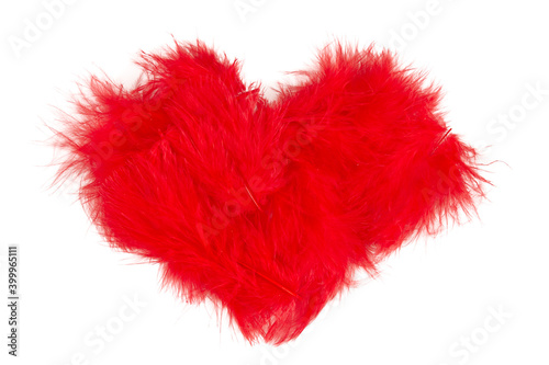 red feather heart isolated on white background