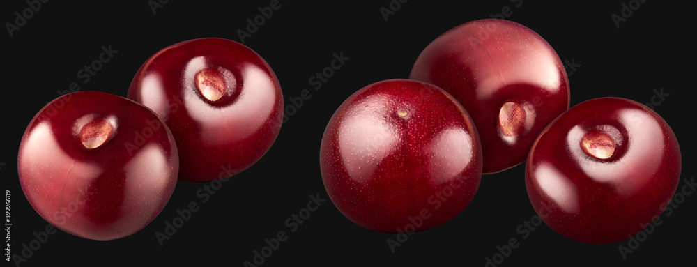 Cherries isolated on black background. Collection Cherries isolated on black background. Collection
