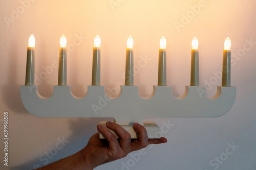 Hanukkah Jewish holiday background. Jewish menorah photo