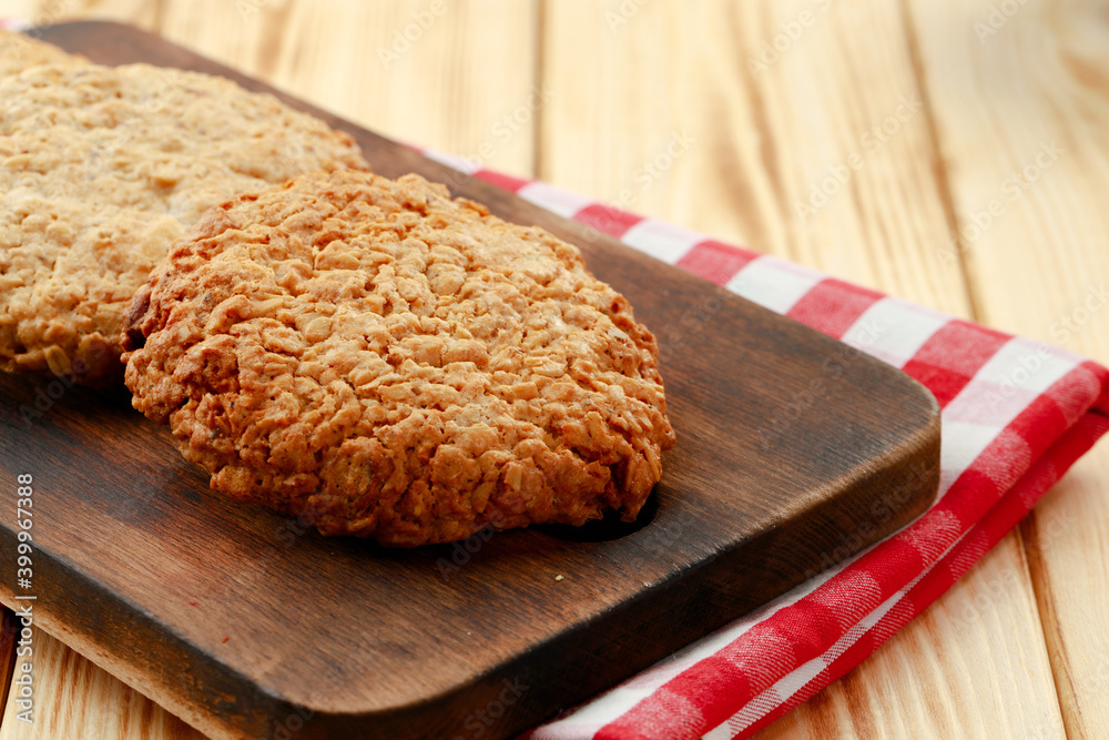 Oat cookies on wooden table close up Oat cookies on wooden table close up
