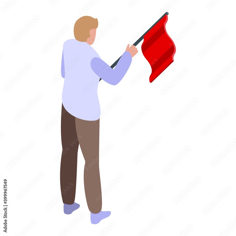 Man with red flag icon. Isometric of man with red flag vector icon for web design isolated on white background