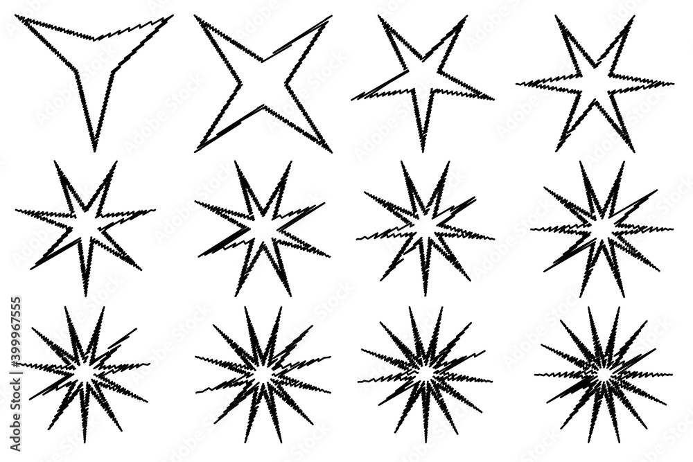 Star - black and white scribble sketch - vector set Star - black and white scribble sketch - vector set