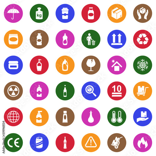 Packing Icons. White Flat Design In Circle. Vector Illustration.