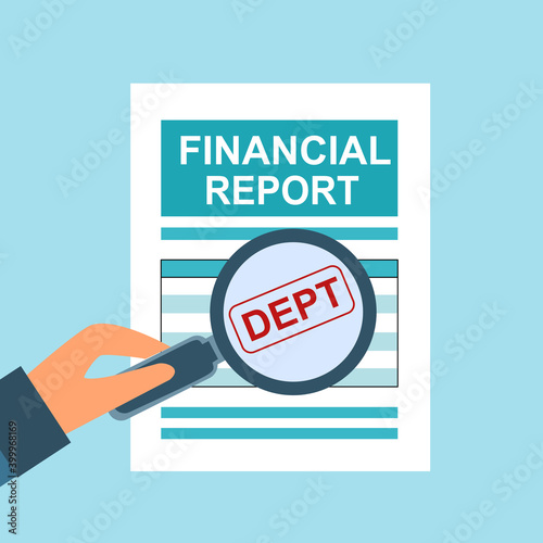 Business financial debt and financial report. Business investment analysis. Negative profit.