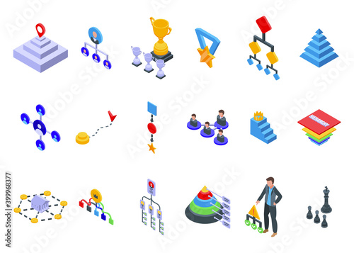 Hierarchy icons set. Isometric set of hierarchy vector icons for web design isolated on white background