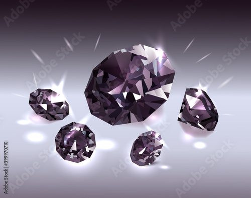 Beautiful black diamonds on a black background. Vector illustration.