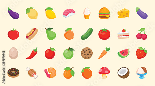Food set vector isolated icon collection. Food set