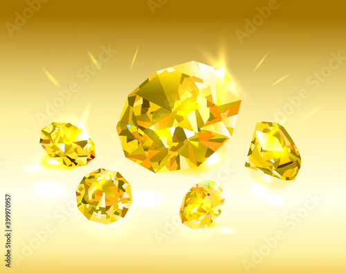 Beautiful bright yellow diamonds on a yellow background. Vector illustration.