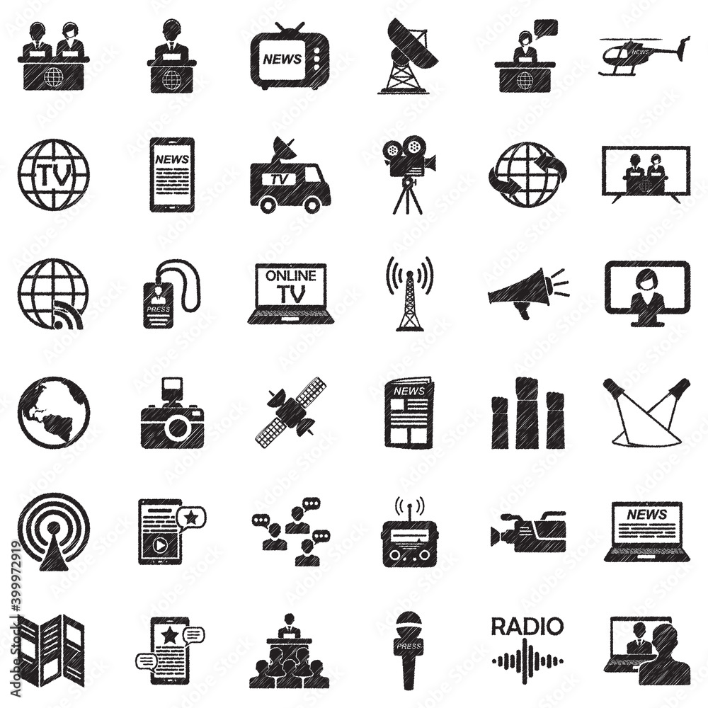 News Reporter Icons. Black Scribble Design. Vector Illustration. News Reporter Icons. Black Scribble Design. Vector Illustration.