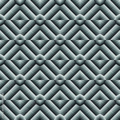 Geometric seamless pattern, ornament, abstract metallic effect background, fashion print, vector texture for textile, fabric, wallpaper, decoration.