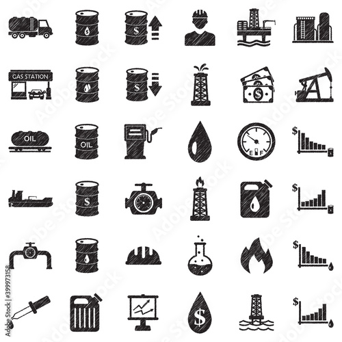 Oil Icons. Black Scribble Design. Vector Illustration.