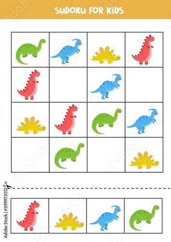Educational Sudoku game with cute cartoon dinosaurs. © Milya Shaykh