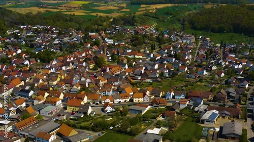 Aerial view of the city Hoffenheim in Germany on a sunny day in early spring photo