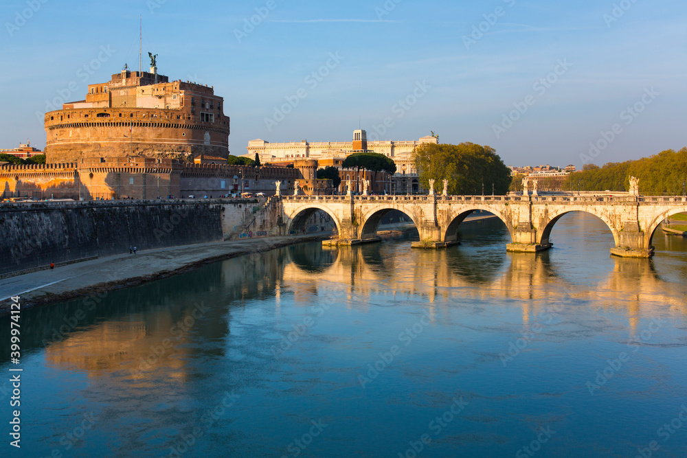 Tiber River, Saint Angelo Bridge and Castle, Rome, Italy, Europe