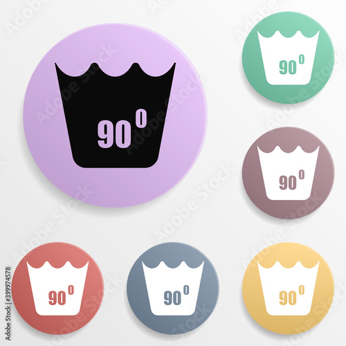 Can not be washed above 90 degrees badge color set icon. Simple glyph, flat vector of wash icons for ui and ux, website or mobile application