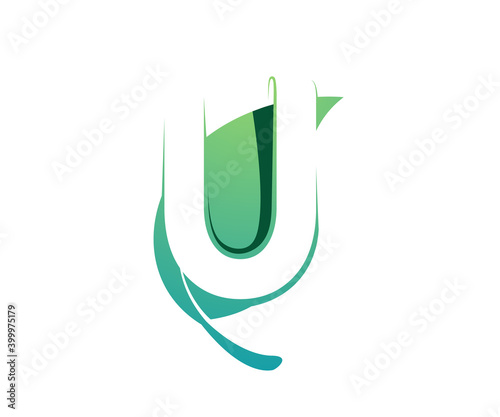 leaf letter u icon logo design template