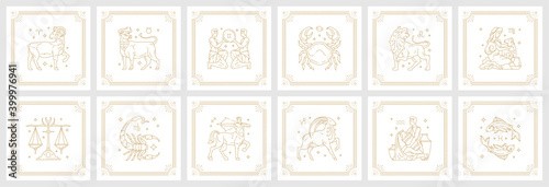 Zodiac astrology horoscope signs linear design vector illustrations set photo