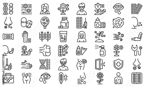 Seasonal allergy icons set. Outline set of seasonal allergy vector icons for web design isolated on white background