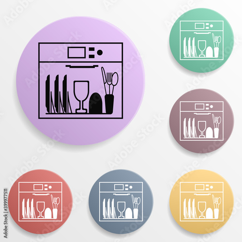 Dishes in the dishwasher badge color set icon. Simple glyph, flat vector of wash icons for ui and ux, website or mobile application