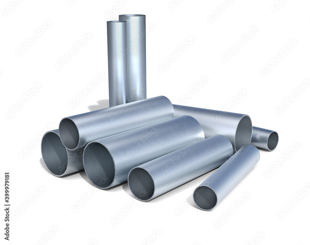 Fototapeta premium Aluminium tube profile in different scales, 3d illustration
