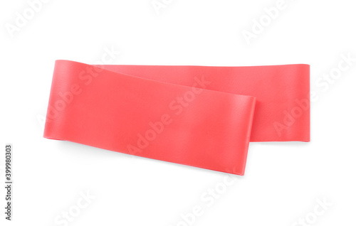 Obraz na płótnie Red elastic resistance band isolated on white, top view