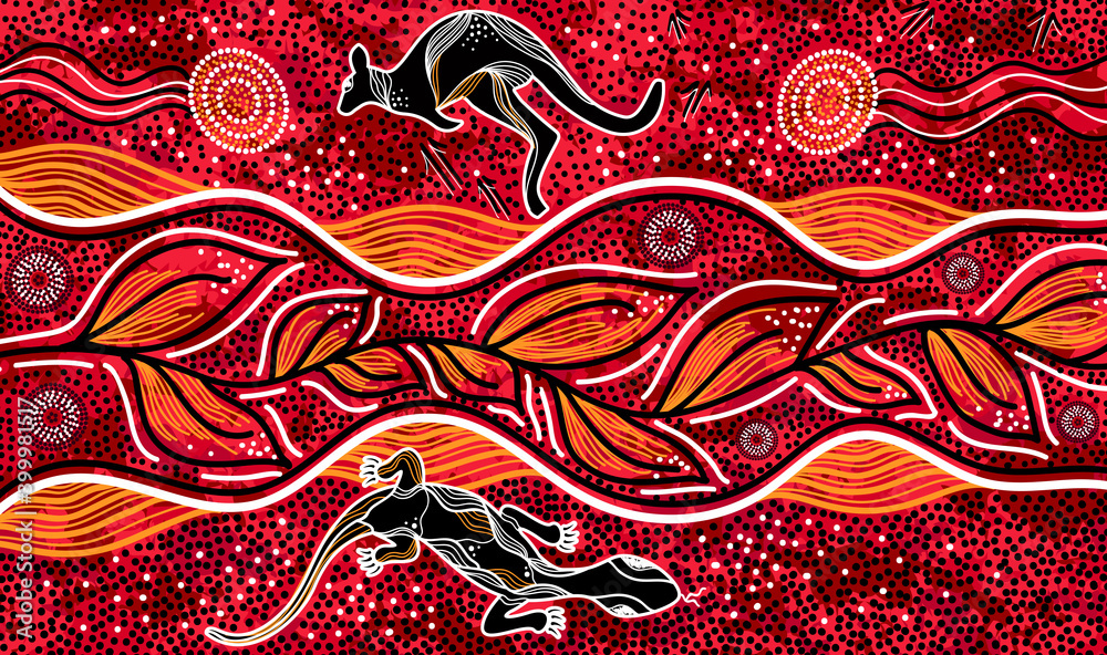 Photography kangaroo and lizard aboriginal art