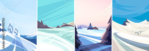 Winter landscapes in vertical orientation. Collection of Beautiful non-urban scenes.