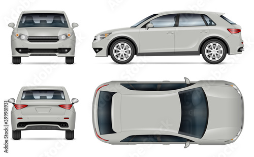 Crossover SUV vector mockup on white background for vehicle branding, corporate identity. View from side, front, back, top. All elements in the groups on separate layers for easy editing and recolor photo