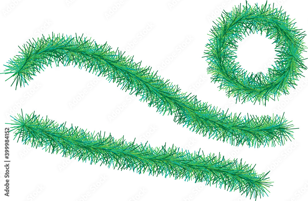 Vector image of New Year green tinsel on transparent background