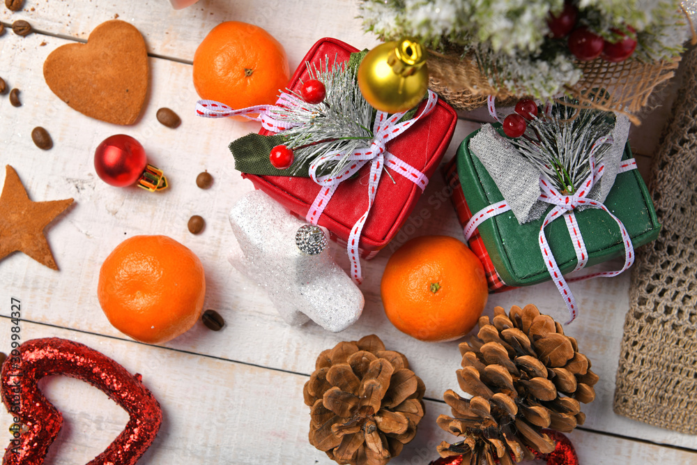sweet food top view background for merry christmas or new year holiday decoration - chocolate candies, tangerines, cookies on white wood sweet food top view background for merry christmas or new year holiday decoration - chocolate candies, tangerines, cookies on white wood