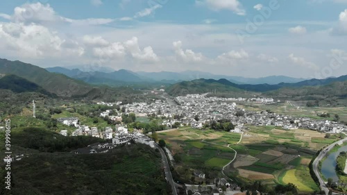 Aerial view over HuangShan in the Anhui province of China - October 2020.  photo