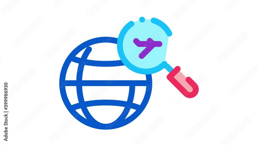 world airplane search Icon Animation. color world airplane search animated icon on white background