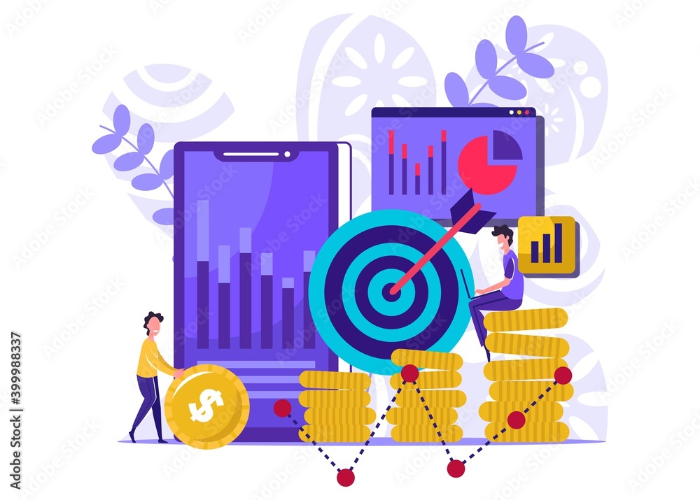 Naklejka premium People work in a team and achieve the goal. Business concept Tiny people illustration . Vector illustration