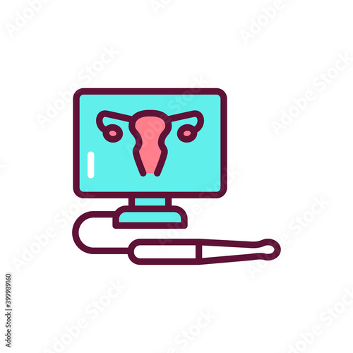 Ultrasonic diagnostic female reproductive system line icon. Outline pictogram for web page.