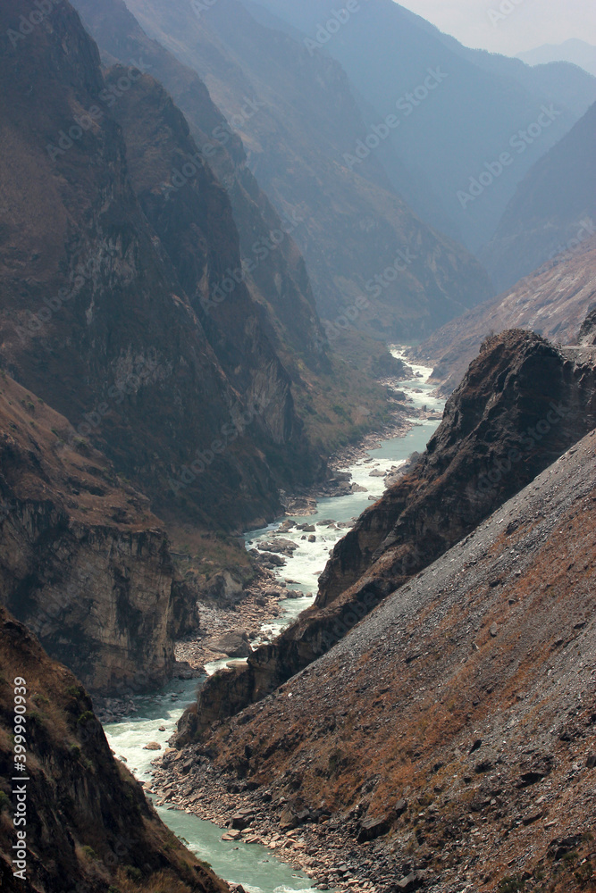Central part of one of the deepest ravines of the world, Tiger Leaping Gorge in Yunnan, Southern China