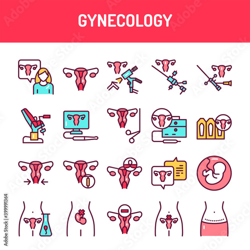 Gynecology color line icons set. Isolated vector element.