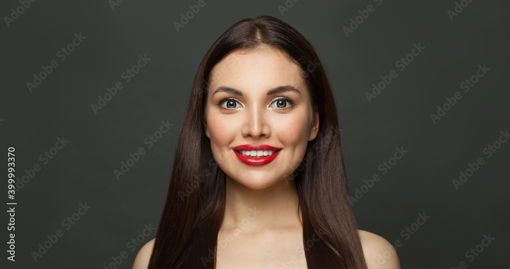 Cheerful woman with clear healthy skin on black background. Skincare and facial treatment concept Cheerful woman with clear healthy skin on black background. Skincare and facial treatment concept