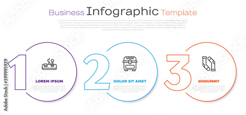 Set line Gamepad, Antique treasure chest and Socks. Business infographic template. Vector.