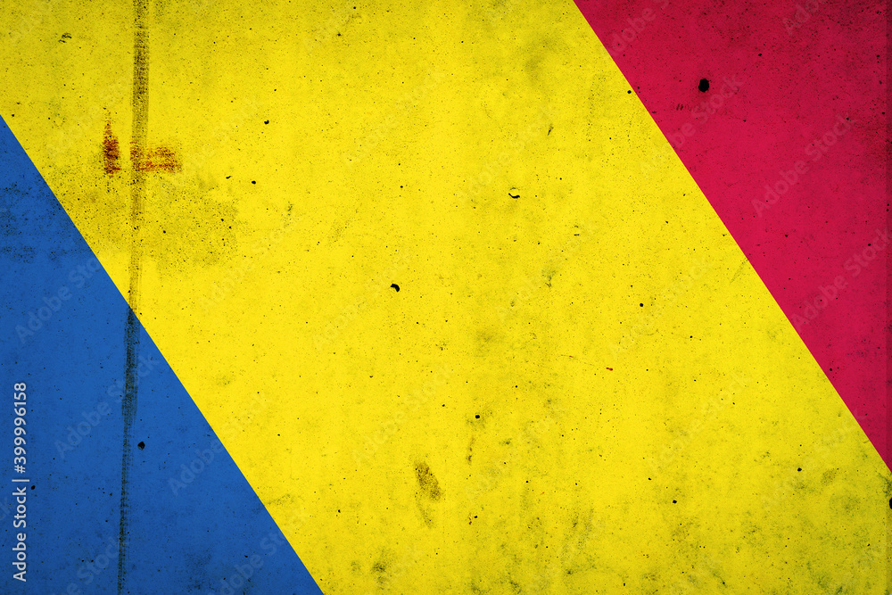 Romania flag on a concrete wall. Flags. Romania flag on a concrete wall. Flags.