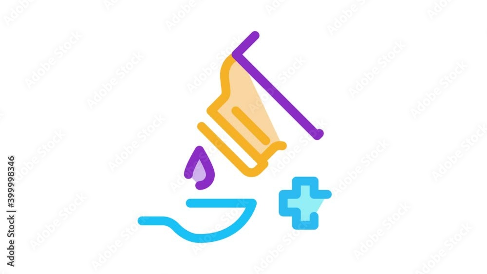 drip syrup into spoon Icon Animation. color drip syrup into spoon animated icon on white background