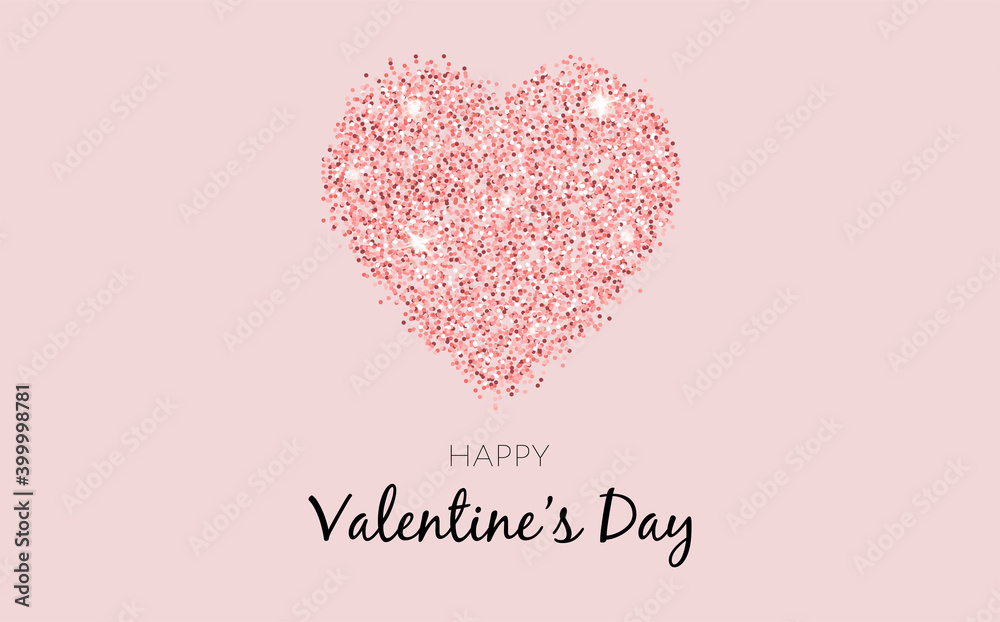 Happy Valentine's Day vector banner in minimal style with glitter.