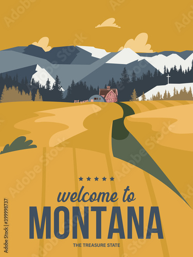 Montana state on a vector poster in retro style. American travel illustration photo