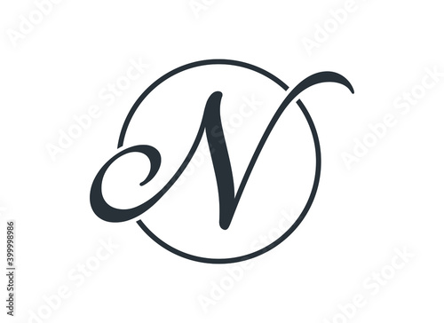 Decorative N inside a circle. Vector logo design