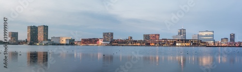Panorama of Almere city center skyline in Flevoland, The Netherlands