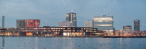 Panorama of Almere city center skyline in Flevoland, The Netherlands