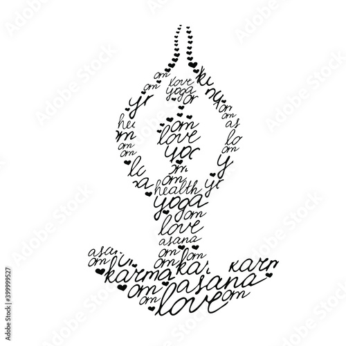Yoga. Vector. Asana. Karma. Health.  Love. Text. Vector lettering