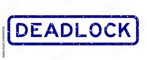 Grunge blue deadlock word square rubber seal stamp on white background