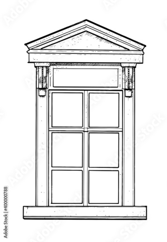Drawing of classic window isolated - pen sketch