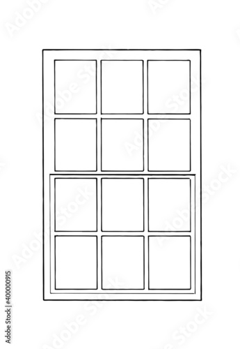 Drawing of classic window isolated - pen sketch